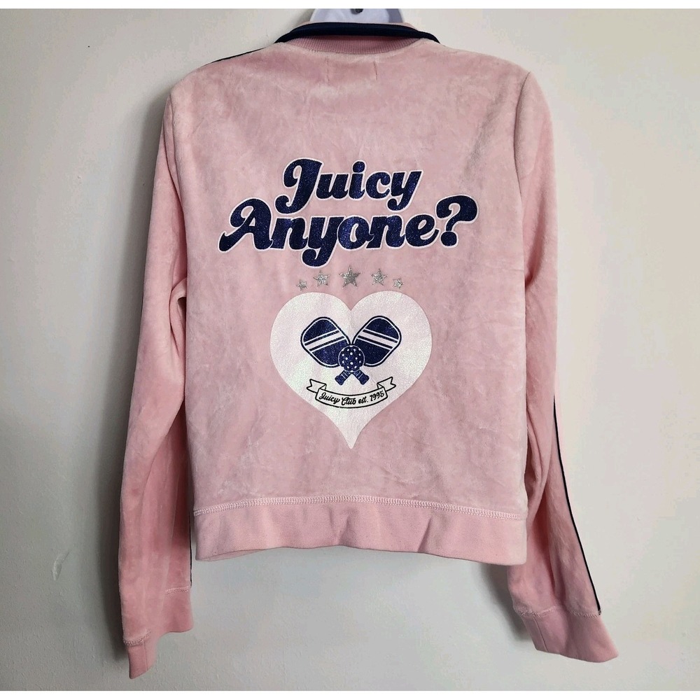 Juicy Couture Velour Track Jacket Pink Y2K Full Zip Juicy Anyone? Womens Size XL